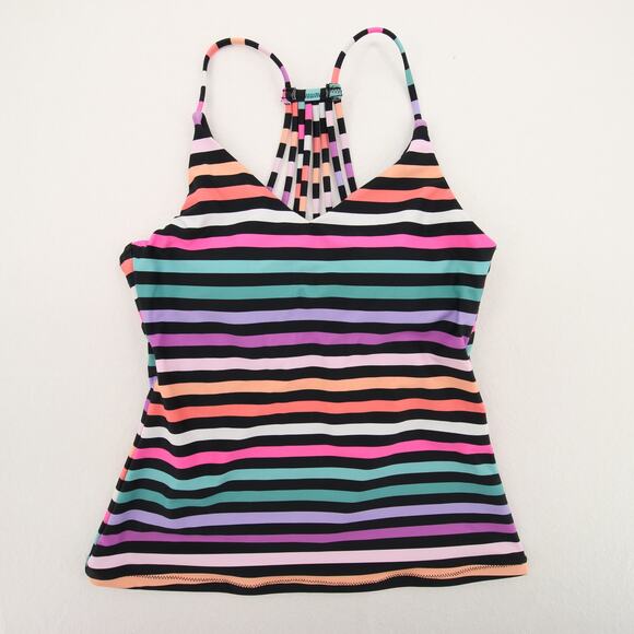 Raisins Tankini Swim Top Rainbow Stripe VNeck Racerback Padded Size Small NWT - Picture 1 of 11